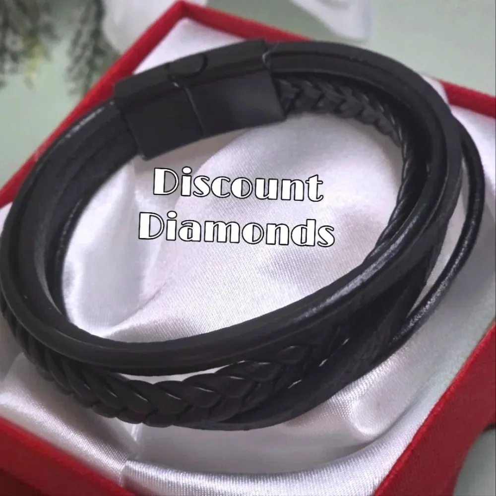 Black Genuine Braided Leather & Black Titanium Magnetic Closure